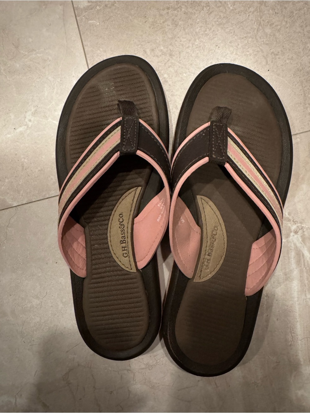 C. H. Bass & Co. Brown and Pink Flip Flop Sandals